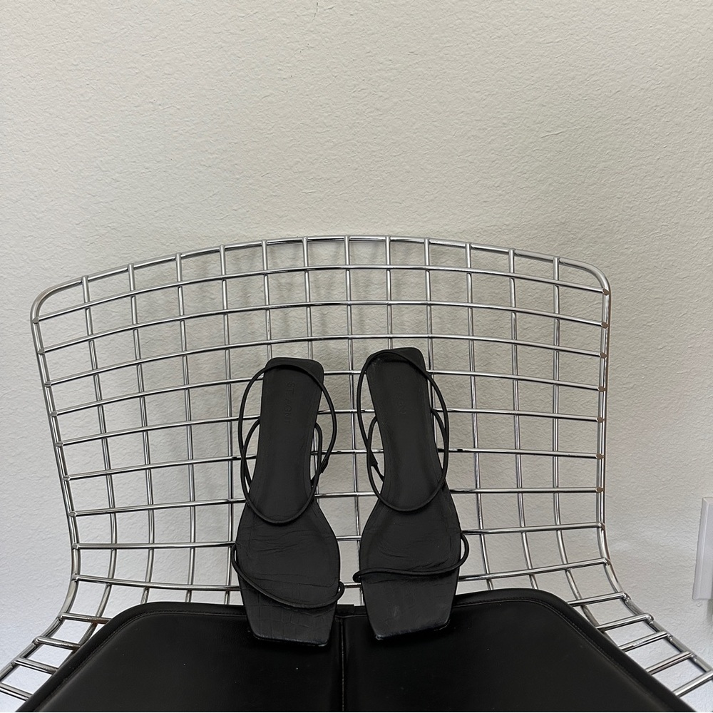 St. Agni Pina Sandals in Black Croco